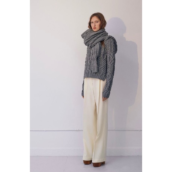 PARTOW MELANGE CABLE KNIT HOODED SWEATER IN GREY - Picture 2 of 8